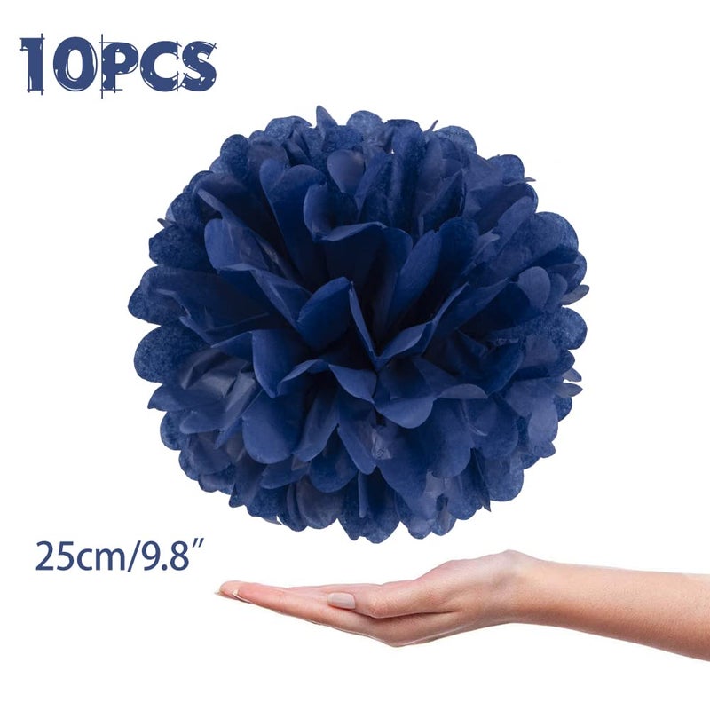 Easy Joy 10 Pcs Paper Pom Poms Flowers for Wedding, Birthday Party, Baby Shower, Nursery Decor, Bachelorette Party Hanging Decor, Easy Joy (10 inch, Navy Blue) - Image 2